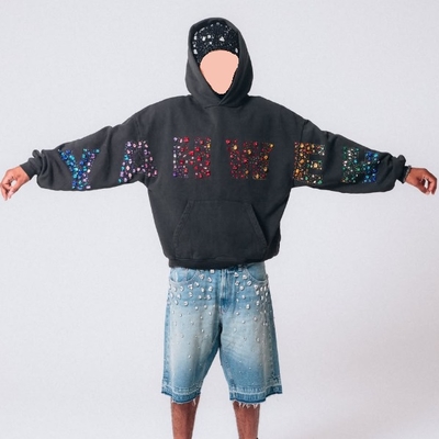 acheter Sweat à capuche vintage Y2K streetwear épais en cristal personnalisé pour homme, 500 g/m² de coton éponge, avec strass online manufacture