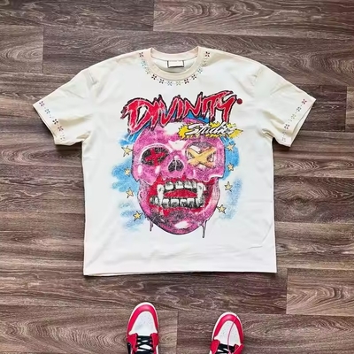 acheter T-shirts graphiques personnalisés T-shirts amples et carrés 100% coton, strass, délavage à l'acide, épaules tombantes pour hommes online manufacture