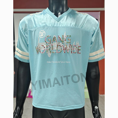 acheter Vêtements de rue personnalisés Hommes Boxy coupé Rivet Rhinestone Satin Mesh T-shirt américain Retro Sport respirant Football Jersey online manufacture