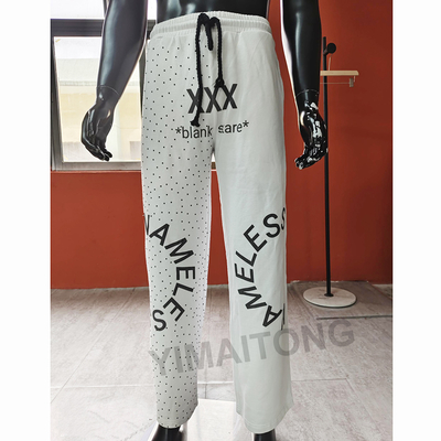 acheter Casual Daily Life Sweatpants à jambe droite pour hommes en blanc en téré français avec des accents en strass online manufacture