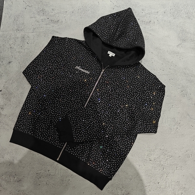 acheter 2025 Jacket à capuche à fermeture à glissière à capuche 100% coton français Terry sur toute l'impression Rhinestone Zip UpHoodie pour hommes online manufacture