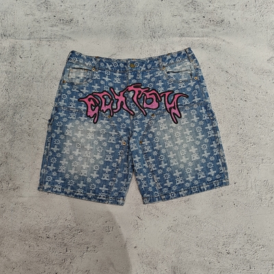 acheter Shorts en jean jacquard de luxe de haute qualité, délavés vintage, double genou, coton épais, baggy pour hommes online manufacture