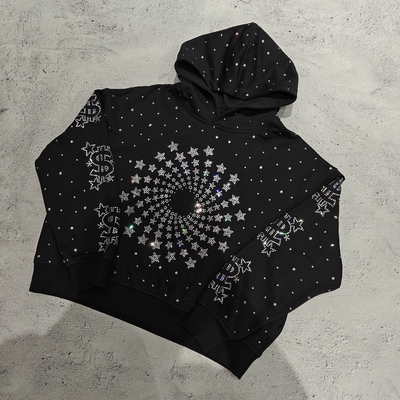 acheter Sweat-shirt à capuche surdimensionné ample et ample en diamant de luxe personnalisé, streetwear vintage, sweat à capuche lourd avec strass pour hommes online manufacture