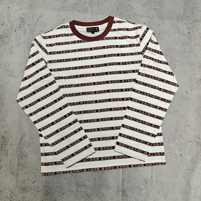 acheter Vêtements de rue personnalisés de haute qualité 100% coton DTG imprimant Ringer Loose surdimensionné Crewneck rayé T-shirt à manches longues Hommes online manufacture