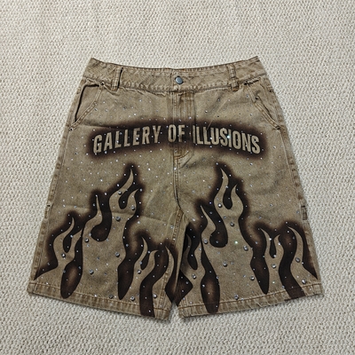 acheter Nouveau short personnalisé 2025, Jorts, streetwear, taille haute, vintage, délavé à la pierre, strass, ample, surdimensionné, short en jean pour homme online manufacture