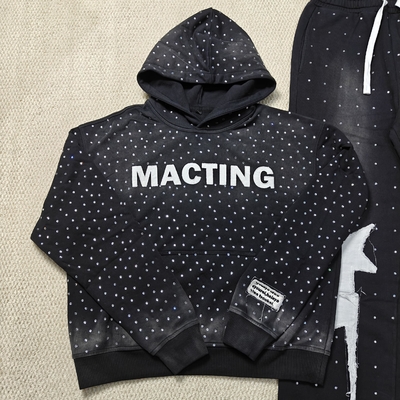 acheter Custom Applique Embroidery Distressed Rhinestone Zip up Hoodie Acid Wash Vintage Washed Fleece Streetwear Hoodie for Men online manufacture