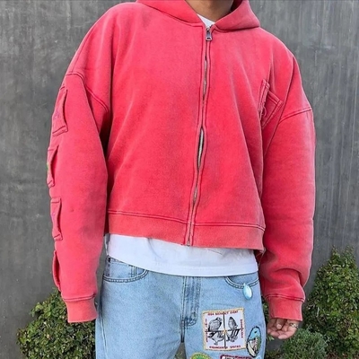 Automne personnalisé 400 gsm Hommes à capuche surdimensionné en rose Rouge Soleil décoloré Stone Wash avec détection d'aiguille