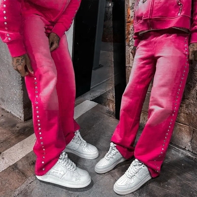 Support de logo personnalisé jambes droites Sweatpants en coton-acide pour hommes surdimensionnés