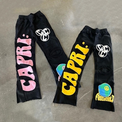 Embroiderie de patch français Terry Acid Laveur de chemisier à la chaussure de sport déchiré Trottinette éclairée Regular Fit 100% coton