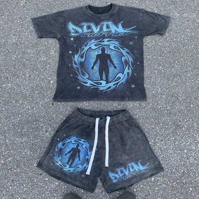 Vêtements de rue personnalisés Vintage Two Piece Joggers T-shirt Stone Acid Wash Set pour hommes