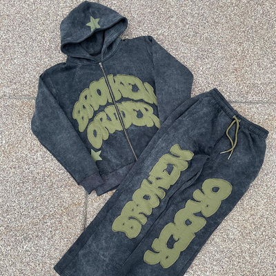 Vintage Distressed Patch Applique Broderie Hoodie avec des options de couleurs personnalisables