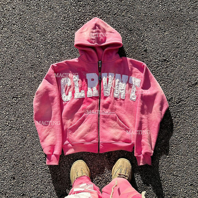 Vêtements de rue personnalisés 500gm surdimensionné Hoodie lavée à l'acide avec broderie en chenille