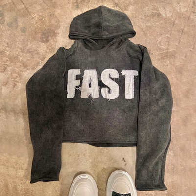 Vêtements de rue sur mesure pour hommes brodés Soleil décoloré Coupe de bord de lavage à l'acide Sweatshirts à capuche avec crème