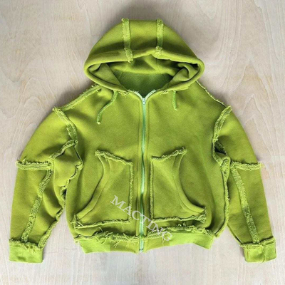 Style à manches régulières sur mesure surdimensionné unisexe pour hommes Hoodies à lavage à l'acide avec bord de crête brut