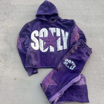 400 grammes de hoodie brodée personnalisée avec patch appliqué et pantalon de sweat élargi