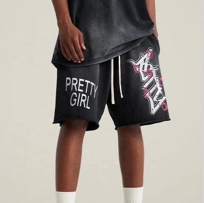 Rapide sec Hommes Unisexe Vêtements de rue Blanc Noir Poids lourd Coton Vintage Shorts de lavage à l'acide