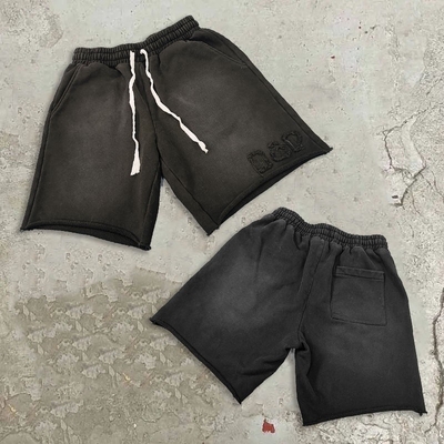 Embroidery déprimé patch lavage à l'acide Vintage coton jogger Sweat Shorts taille homme