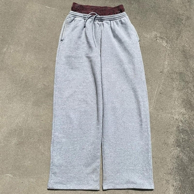 Pantalons de survêtement à jambes larges sur mesure en coton Terry français à double taille Pantalons raides pour hommes