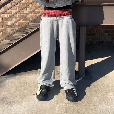 Logo imprimé sur mesure Sweatpants larges et larges pour hommes en terry français avec double fermeture de la taille