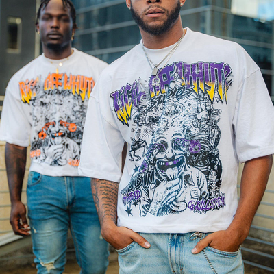 T-shirt de sport masculin boxy vêtements de rue 350 gsm T-shirt d'impression de poids lourd faux cou