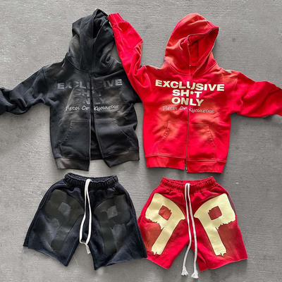 Laver à l' acide Fermeture à glissière Hoodie et Sweatpants Conception personnalisée pour hommes