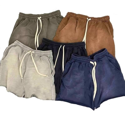 Un petit copain noir, des shorts de lavage à l'acide, du coton, du tissu français, des shorts de sweat, des shorts de course pour hommes.