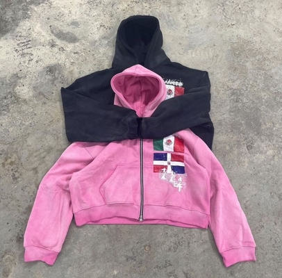 Logo de broderie personnalisée poids lourd surdimensionné sweat unisexe fermeture à glissière manche