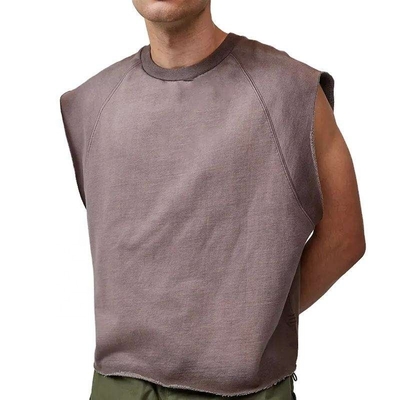 Unisexe poids lourd 100% coton côtelé coupe crue chemise découpée T-shirts sans manches