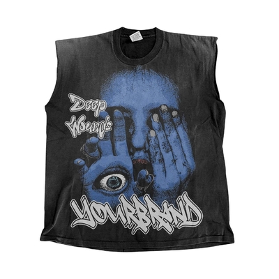 T-shirt sans manches pour hommes avec logo personnalisé DTG imprimé et design à nervures vintage