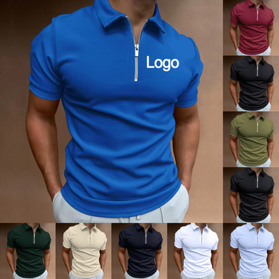 Étiquettes personnalisées T-shirt de polo pour hommes polyester spandex respirant fermeture à glissière haut à manches courtes