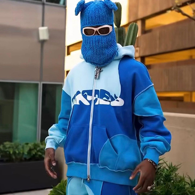 Contraste de couleur de bloc de reverse Stitch pullover Sweatpants et sweat-shirt ensemble durable