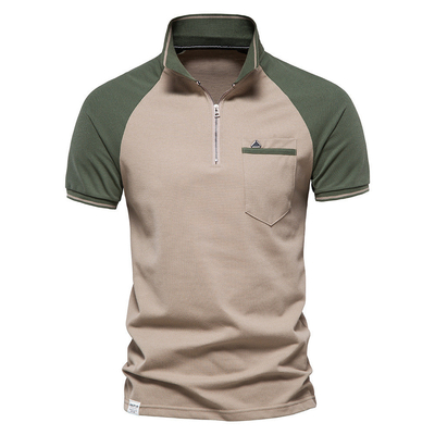 T-shirt de polo sur mesure pour hommes printemps été avec deux couleurs d'épissage et design avant fermeture à glissière