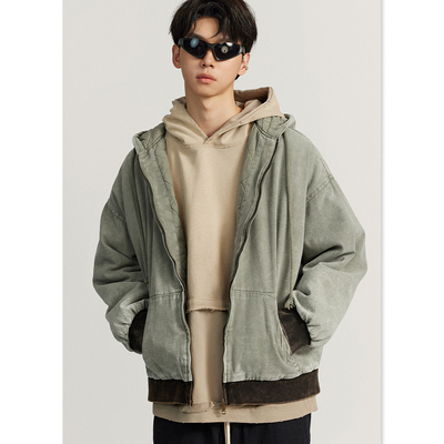 Logo personnalisé Mode d'hiver Vintage Homme surdimensionné coton hoodie en dentelle manteau