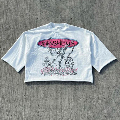 Vêtements de rue colorés pour hommes DTG Équipe d'impression Cou Manches courtes Box Fit T-shirt coupé