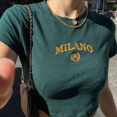 2024 Logo de lettre brodée sur mesure Crop Top Baby Tees Femmes Y2k T-shirt étroit