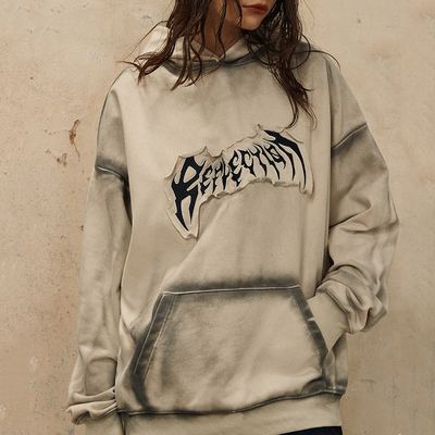 500gm en tricoté surdimensionné patch broderie logo pour hommes pull vintage à capuche sweat-shirt pour hommes
