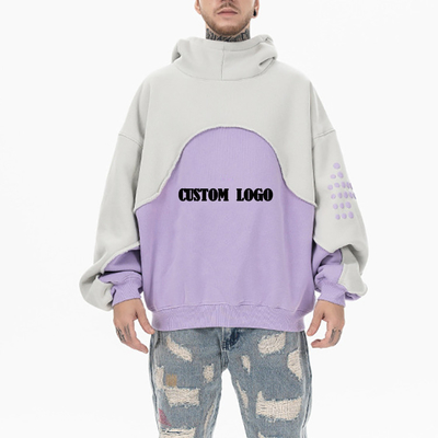 Puff Print Homme deux tons Hoodie poids élevé chaud pull-over en laine avec capuche épaule
