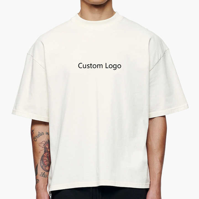 T-shirt blanc sur mesure surdimensionné pour hommes coton poids lourd épaule boxy