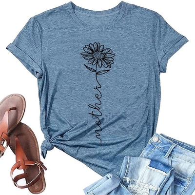 T-shirts à imprimer par transfert thermique pour femmes Mères d'été Maman Fleur de tournesol Casual