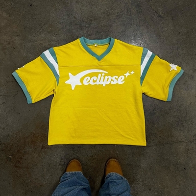 Logo sur mesure Impression française Terry T-shirt à coupe en poids lourd en carton pour hommes Jersey de football rétro