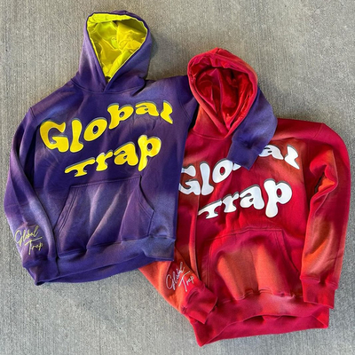 Couleur de cravate personnalisée Vintage Lavé au soleil Pullover décoloré Puff Print Hoodie 500 Gsm Poids lourd 100% coton Hoodies satinées