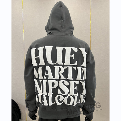 Vêtements de rue Impression 3D personnalisée en pouf 500gm coton poids lourd Sweat-shirts blancs pour hommes Impression en pouf Pullover avec capuche
