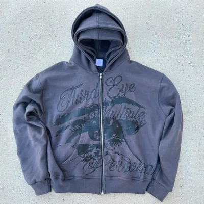 Logo imprimé sur écran sur mesure 100% coton français Terry Hoodie surdimensionnée Boxy coupé Fermeture à glissière Triple Hood Hoodies pour hommes