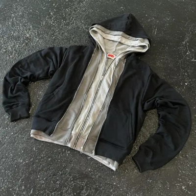 Fabricant sur mesure français Terry coton boxy unisexe pierre Hoodies de lavage poids lourd double triple couche fermeture à glissière en blanc Hoodie hommes