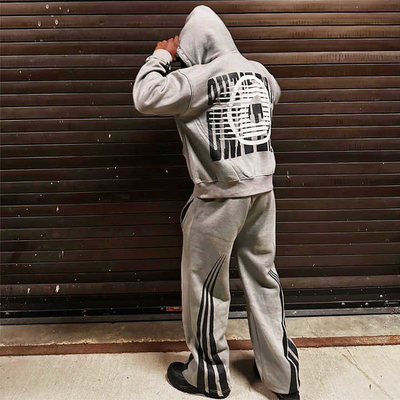 Impression sur écran personnalisée Costumes de sport en strass Fermeture à glissière lavage à l'acide Sweatsuit Vintage Sweatshirts à capuche Track Sweatshirts et ensemble de sweatshirts pour hommes