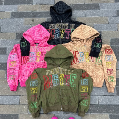 Logo personnalisé Poids lourd 100% coton tout imprimé Hoodies fermeture à glissière Lavé à l'acide Vintage Distressed Boxy Zip Up Hoodies pour hommes