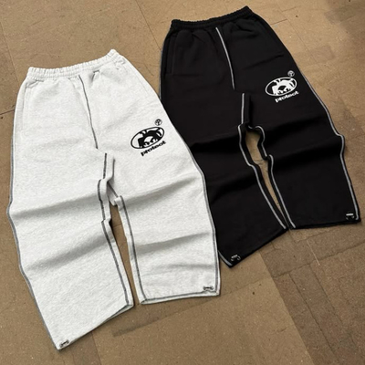 500 Gsm sur mesure Pantalon français à pattes larges en Terry Broderie Pantalons à cordes réglables Manche à poche pour hommes