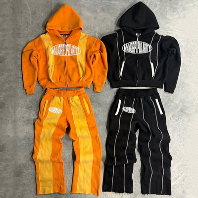 Couleur personnalisée bloqué Sweatsuits patchwork Hoodie et Sweatpants ensemble poids lourd Baggy Tracksuits pour hommes Femmes
