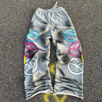 Pour les hommes, sur mesure, de haute qualité, en coton, vintage, lavage à l'acide, déchiré, déchiré, sac, jambes droites.
