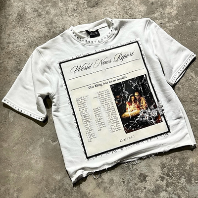 T-shirt en coton biologique de haute qualité sur mesure T-shirt de poids lourd en strass brut T-shirt en coton découpé